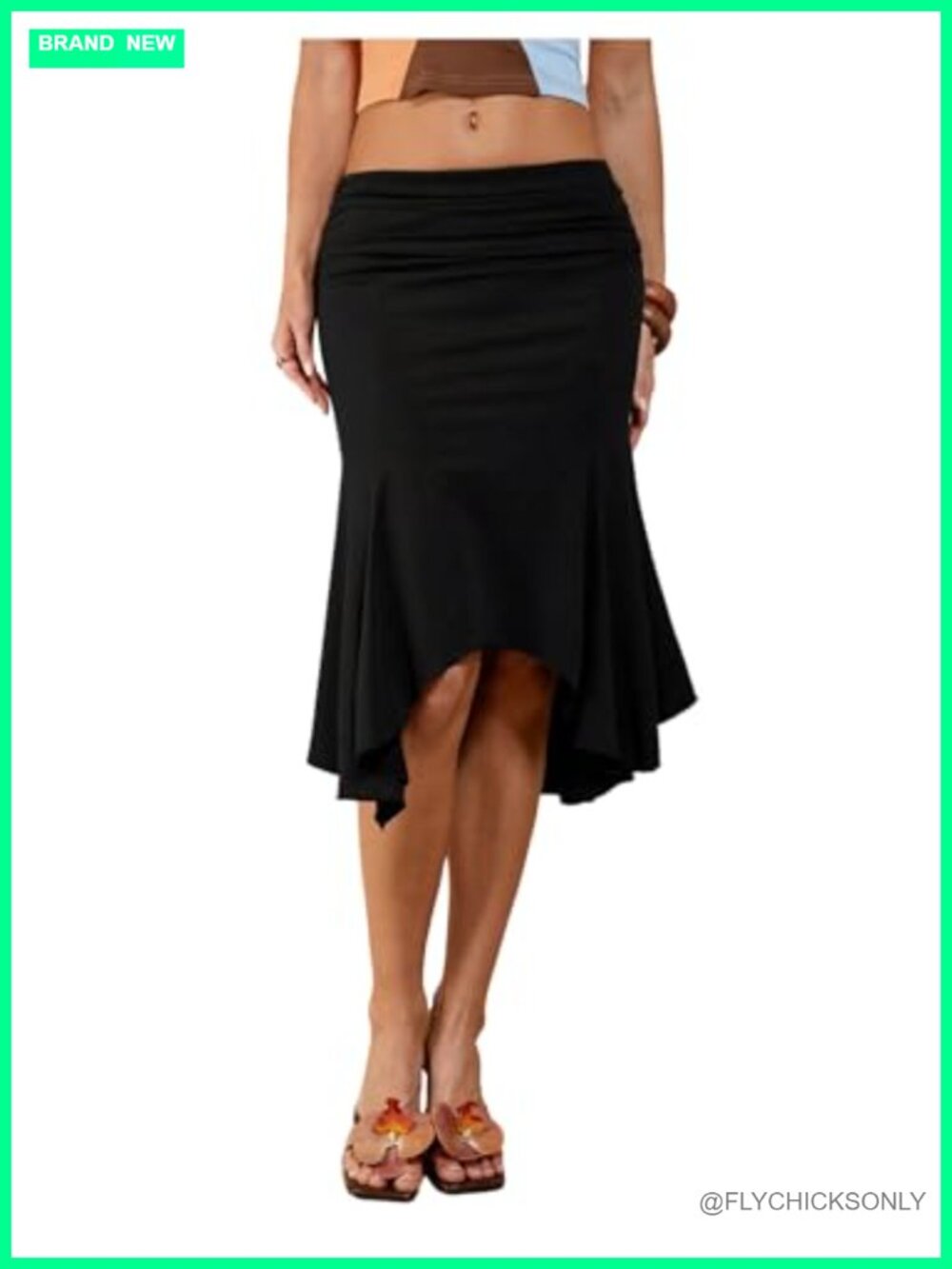 GORGLITTER Women's Ruched Asymmetrical Midi Skirt Handkerchief Hem